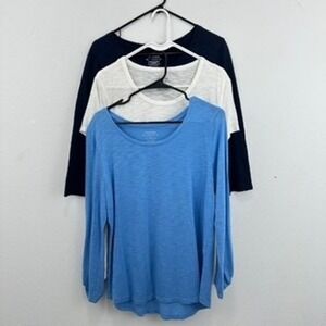 Chico's The Ultimate Tee Bundle Tunic Top Womens Med Blue White Navy‎ Scoop Neck